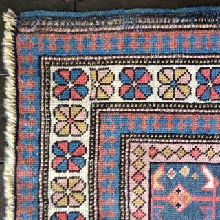 Small squarish Kuba rug, circa 1900. Good colors and nice Chichi field design.
Size 39" X 32"/100 X 86cm. Mostly original selvages and ends stabilized. Washed.
Shipping included within the U.S. 

   