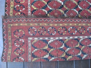 Antique Beshir rug, ca 1890s, with wonderful drawing and natural colors, including generous use of yellow. Goat hair warps. Some minor professional reweaving in field. Good overall condition. Size 63 X 40in./160  ...