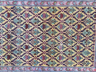 Antique Caucasian Shirvan or Dagestan rug circa 1890 - 1910. Bright lemon-yellow field and borders with an overall lattice design All natural saturated colors with  red, light blues and green. Unusual  ...