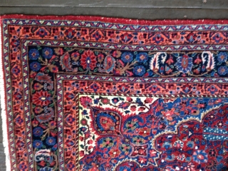 Gorgeous Antique Mashad rug, early 20th C. Beautiful all natural colors with good medium pile, some lower areas in center, a fold wear about 3" long near center, and some oxidation of  ...