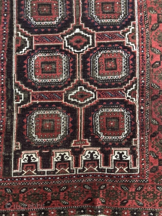 Unusual Antique Khorasan Baluch from Northeast Persia circa late 19th Century. Good condition with all natural colors including generous use of aubergine or purple-brown. Four cord selvedges. Some oxidation of khaki-brown and  ...