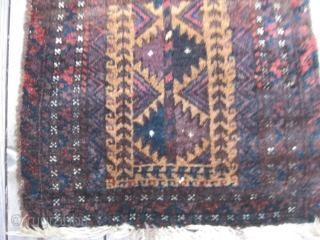 Antique Balisht, late 19th C. Beautiful glossy wool in full pile. Good colors including aubergine. Camel hair center. Missing selvedges, otherwise very good condition. Size 28" x 17" (71 x 43cm). Washed.  ...