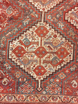 Antique Collectible Persian Tribal Khamseh Wool Rug.Size 236×142 Cm.Good Age And Low Pile In Some Areas.Contact For More Info And Price Nabizadah_carpets@yahoo.com           