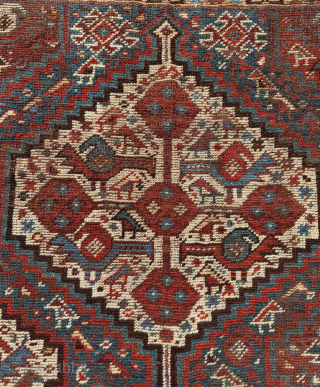 Antique Rare Collectible Hand Knotted Persian Tribal Chicken Khamseh Wool Rug.Good Condition(Low Pile In Some Areas Kindly See Pictures Carefully Please).Size 236x142 Cm.Contact For More Info And Price Please Nabizadah_carpets@yahoo.com   