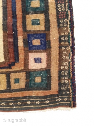 Here is a very stunning antique unusual large size sirjan afshars kilim SW iran Ca.1930s Size 221×155 cm.Most of the kilims you see from this group are sofreh or eating cloths and  ...