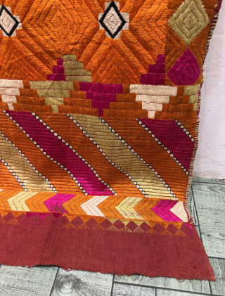 Gorgeous Collectible Hand Silk Embroidered Phulkari Bagh Textile Shawl.Size 234x127 Cm.Some Repairs Which Had Done.Contact For More Info And Price Please Nabizadah_carpets@yahoo.com           