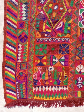 Gorgeous Collectible Hand Embroidered Iraqi Pictorial Marsh Arab Beni Hasan Wedding Blanket.Size 271×148 Cm.Good age and good Condition.Contact for more info and price nabizadah_carpets@yahoo.com         