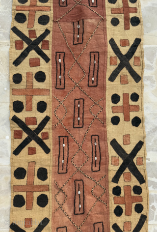 Beautiful Hand Woven Unusual Large Size Traditional African Raffia Congo Textile Runner.Size 435x64 Cm.Good Age And Good Condition.Contact For More Info And Price Nabizadah_carpets@yahoo.com         