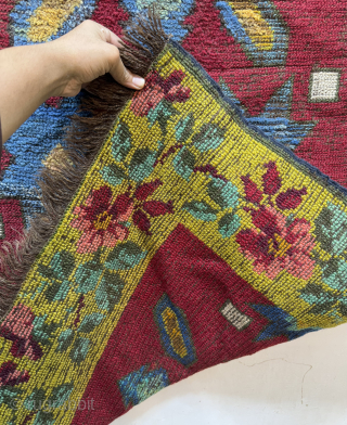 Fabulous Hand Knotted Very Interesting Unusual European? Old Wool Rug.Size 202x93 Cm.Low Pile In Some Areas Kindly See Pictures Carefully Please.Contact For More Info And Price Nabizadah_carpets@yahoo.com      