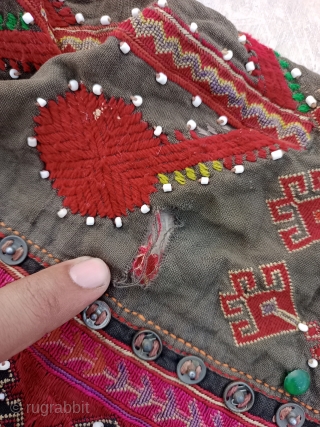 Beautiful Hand Embroidered Nooristan Kohistan Swat Valley Head Dress Cap Size 63×53 Cm.Some Minor Holes Contact For More Info And Price Nabizadah_carpets@yahoo.com           