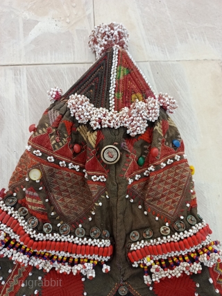 Beautiful Hand Embroidered Nooristan Kohistan Swat Valley Head Dress Cap Size 63×53 Cm.Some Minor Holes Contact For More Info And Price Nabizadah_carpets@yahoo.com           