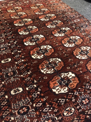 A lovely small antique Turkmen Tekke rug with 2 rows of Guls, Age: 19th century. Size: 170x105cm / 5'6''ft x 3'5''ft. All natural colors, good overall condition, little old moth damage at  ...