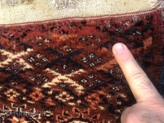 A lovely small antique Turkmen Tekke rug with 2 rows of Guls, Age: 19th century. Size: 170x105cm / 5'6''ft x 3'5''ft. All natural colors, good overall condition, little old moth damage at  ...