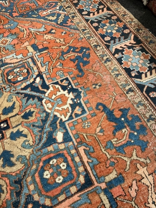 A decorative antique Persian Serapi Heriz carpet, fine and clear knot quality. Circa 120 years old. Size: 335x245cm / 11ft by 8ft.  http://www.najib.de         