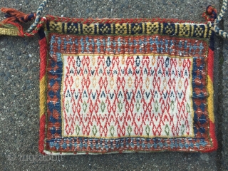 Lovely small flat woven Qashqai personal bag or so called "chanteh", very nice tribal weaving from Qashqai tribes of Southwest Persia. Wool pattern on cotton foundation, size: 25x20cm , very nice collector´s  ...