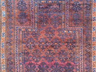 Antique Timuri Baluch prayer rug with glossy wool, size: ca. 125x85cm / 4'1''ft x 2'8''ft, tiny moth damage otherwise very good overall condition,  www.najib.de        