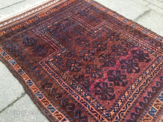 Antique Timuri Baluch prayer rug with glossy wool, size: ca. 125x85cm / 4'1''ft x 2'8''ft, tiny moth damage otherwise very good overall condition,  www.najib.de        