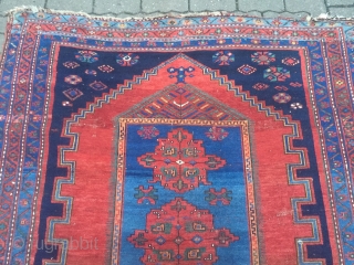 Antique Kazak rug with a beautiful sky blue center. Size: ca. 235x155cm / 7'7''ft x 5'1''ft , some localized wear.             