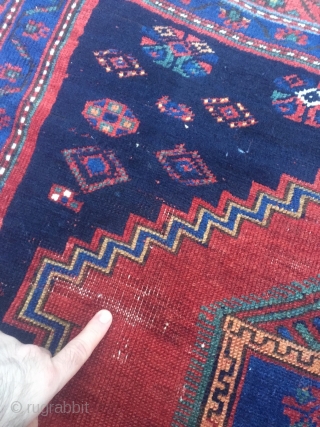 Antique Kazak rug with a beautiful sky blue center. Size: ca. 235x155cm / 7'7''ft x 5'1''ft , some localized wear.             