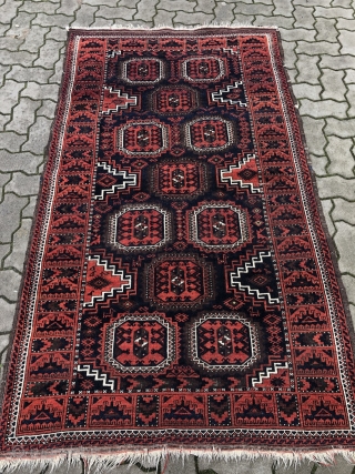 Fine antique Torbat e Heydarieh Baluch rug with lovely small animals and a cool "Ufo" border, size: 205x115cm / 6'7''ft x 3'8''ft.           