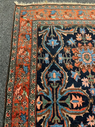 Antique Bidjar Gerrus rug from Westpersia, age: circa 1870. Very nice drawing, beautiful navy blue field color. Wool foundation, good condition. Size: circa 210x135cm / 7ft by 4’5ft  http://www.najib.de   