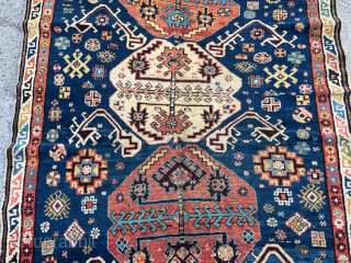 From an old German estate: A very nice antique Caucasian rug with archaic design. Size circa 230x135cm / 7‘6ft by 4‘4ft http://www.najib.de           