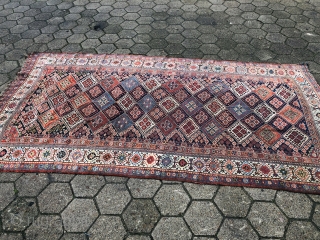 Antique Shekarlu Qashqai tribal rug from Southwest Persia, 19th century. Size: 280x140cm / 9'2''ft x 4'6''ft                 