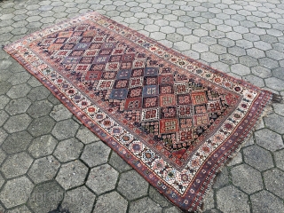 Antique Shekarlu Qashqai tribal rug from Southwest Persia, 19th century. Size: 280x140cm / 9'2''ft x 4'6''ft                 