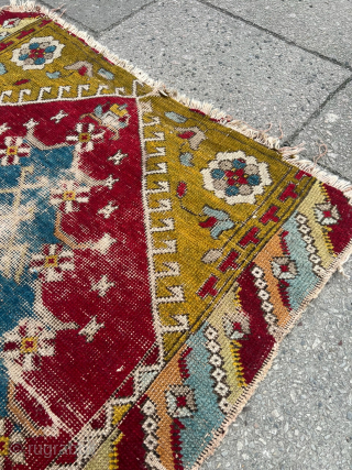A colorful antique village rug from West-Anatolia ( Dazkiri / Denizli region) size: circa 120x95cm / 4ft by 3’1ft some condition problems but reasonably priced. http://www.najib.de       