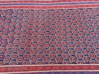 Large antique Afshar tribal rug from Southpersia with a very well drawn Boteh field pattern. Wool foundation, good quality. Size: ca. 305x165cm / 10ft x 5'5''ft some light wear, otherwise good overall  ...