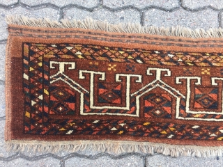 Antique Turkmen Ersari Germech. a Germech is a tent door skirt that hangs below an Ensi, these weavings are rare. Size: ca. 125x30cm / 4'1''ft x 1ft
      