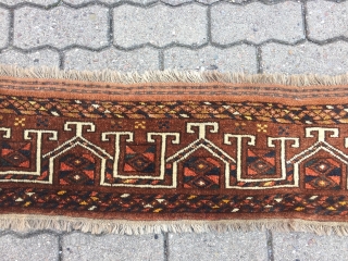 Antique Turkmen Ersari Germech. a Germech is a tent door skirt that hangs below an Ensi, these weavings are rare. Size: ca. 125x30cm / 4'1''ft x 1ft
      
