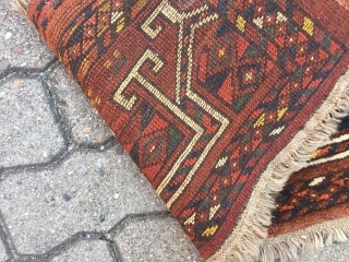 Antique Turkmen Ersari Germech. a Germech is a tent door skirt that hangs below an Ensi, these weavings are rare. Size: ca. 125x30cm / 4'1''ft x 1ft
      