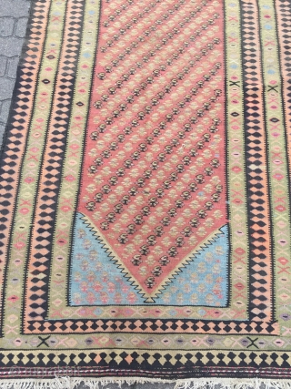 Very long antique Persian Zand kilim from West-Persia, size: ca. 480x113cm / 15'8''ft x 3'7''ft , age: circa 1920              