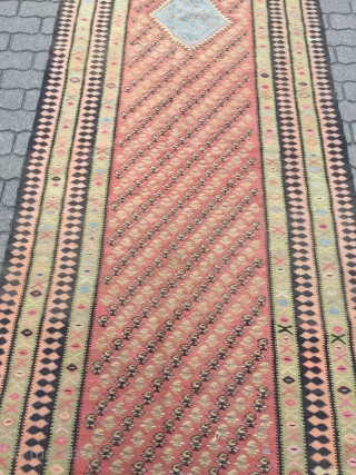 Very long antique Persian Zand kilim from West-Persia, size: ca. 480x113cm / 15'8''ft x 3'7''ft , age: circa 1920              