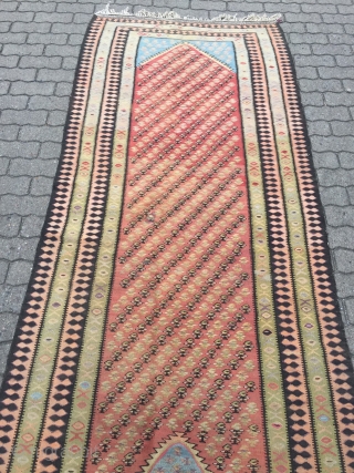 Very long antique Persian Zand kilim from West-Persia, size: ca. 480x113cm / 15'8''ft x 3'7''ft , age: circa 1920              