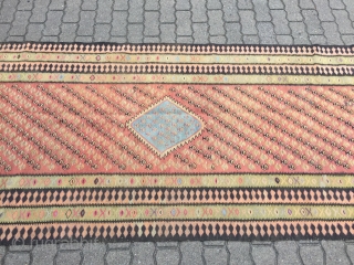 Very long antique Persian Zand kilim from West-Persia, size: ca. 480x113cm / 15'8''ft x 3'7''ft , age: circa 1920              