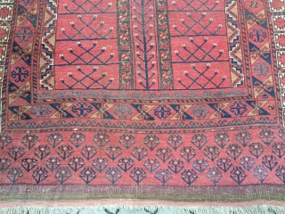 Antique Turkmen Ersari Ensi (tent door rug) with beautiful Elem (skirt), size: ca. 205x140cm / 6'8'' x 4'6''ft, age: 19th century, all natural colors. Some spots of wear in the middle
  