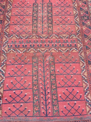 Antique Turkmen Ersari Ensi (tent door rug) with beautiful Elem (skirt), size: ca. 205x140cm / 6'8'' x 4'6''ft, age: 19th century, all natural colors. Some spots of wear in the middle
  