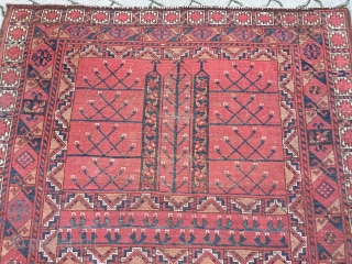 Antique Turkmen Ersari Ensi (tent door rug) with beautiful Elem (skirt), size: ca. 205x140cm / 6'8'' x 4'6''ft, age: 19th century, all natural colors. Some spots of wear in the middle
  