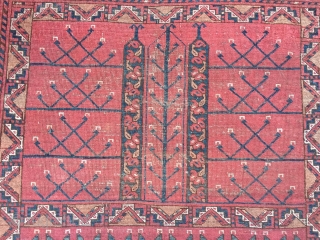 Antique Turkmen Ersari Ensi (tent door rug) with beautiful Elem (skirt), size: ca. 205x140cm / 6'8'' x 4'6''ft, age: 19th century, all natural colors. Some spots of wear in the middle
  