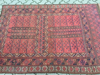 Antique Turkmen Ersari Ensi (tent door rug) with beautiful Elem (skirt), size: ca. 205x140cm / 6'8'' x 4'6''ft, age: 19th century, all natural colors. Some spots of wear in the middle
  