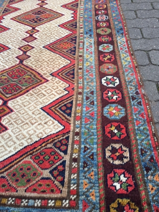 Very decorative antique Kurdish tribal runner,19th century size: ca. 435x102cm / 14'3''ft x 3'3''ft wool on wool, sides and ends rebound.  www.najib.de
          