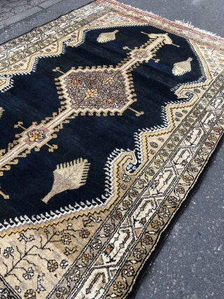 Antique Persian Malayer rug, size 225x155cm / 7'4''ft by 5'1''ft, very nice navy blue field.                  