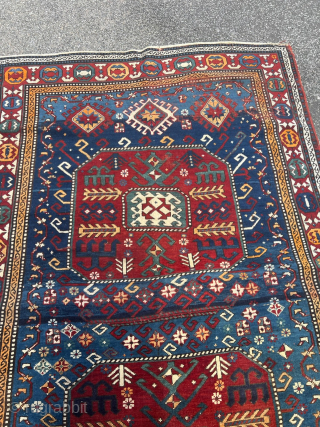 Antique Caucasian Chajli rug, size: 250x157cm / 8‘2ft by 5‘2ft the rug was cut and shut in the middle. Still a very nice rug.         