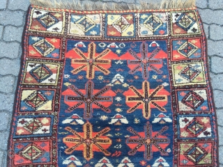 Antique Kurdi rug, beautiful indigo ground color, "Mina Khani" inspired drawing, size: 160x110cm / 5'3''ft x 3'6''ft 
               