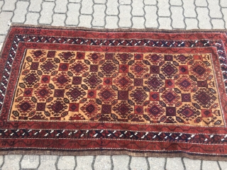 Antique camel ground Baluch rug with beautiful hooked motifs, saturated colors, pepper backside. Size: ca. 170x90cm / 5'9''ft x 3ft             