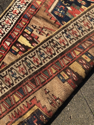 Antique Kurdish rug with a beautiful camel ground color, size: 187x110cm / 6'2''ft x 3'6''ft                  