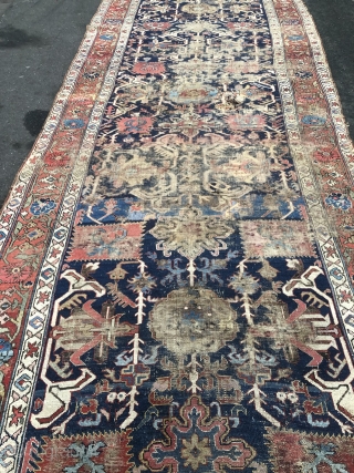 Early archaic Northwest Persian or Kurdish rug. Age: circa 1800, size: ca. 530x180cm / 17'4''ft x 6ft . Very old, some obvious condition problems         