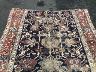 Early archaic Northwest Persian or Kurdish rug. Age: circa 1800, size: ca. 530x180cm / 17'4''ft x 6ft . Very old, some obvious condition problems         